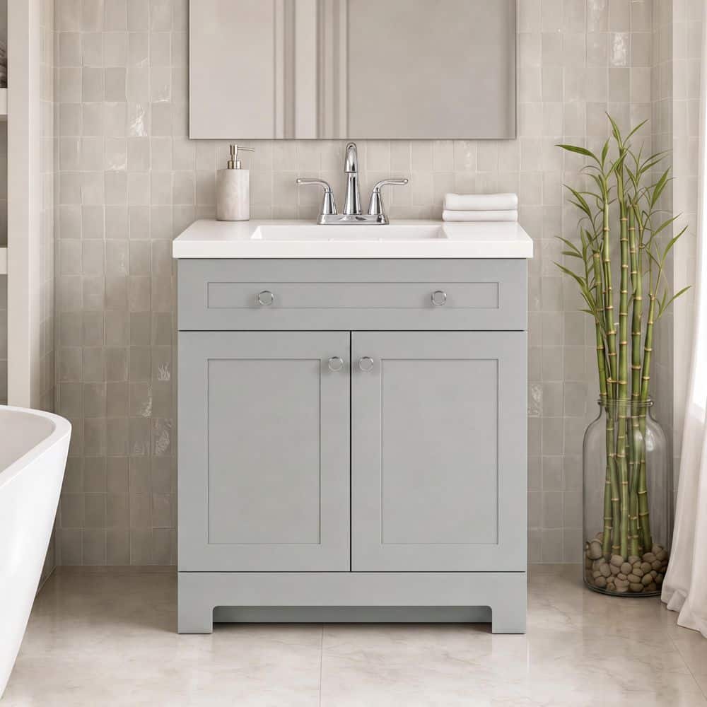 Glacier Bay Everdean 31 in. Single Sink Pearl Gray Freestanding Bath Vanity with White Cultured Marble Top (Assembled) (2)