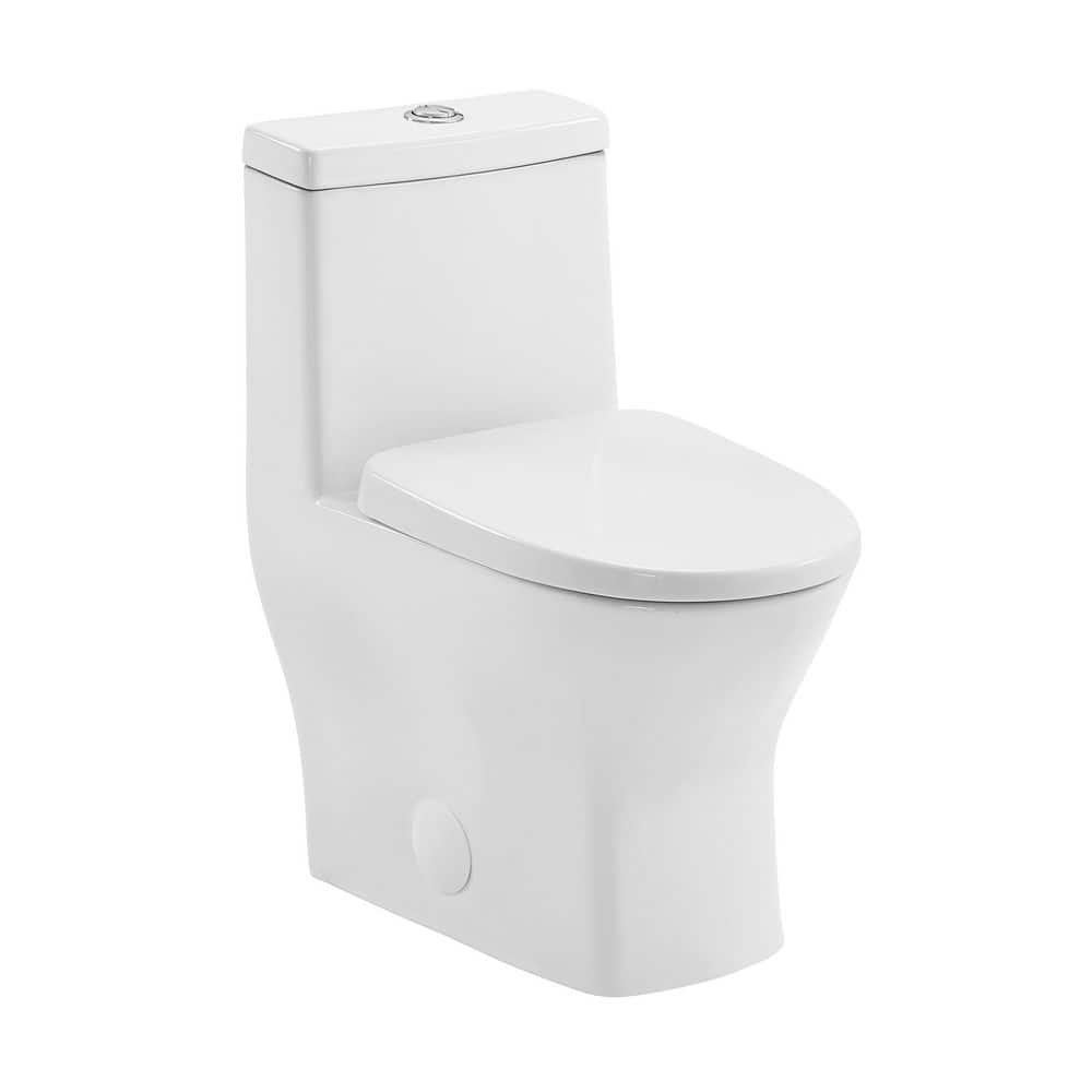 Carlton Plumbing MacKenzie 1-Piece 14 in. Rough-in 1.1/1.6 GPF Dual Top Flush Round Toilet in Glossy White