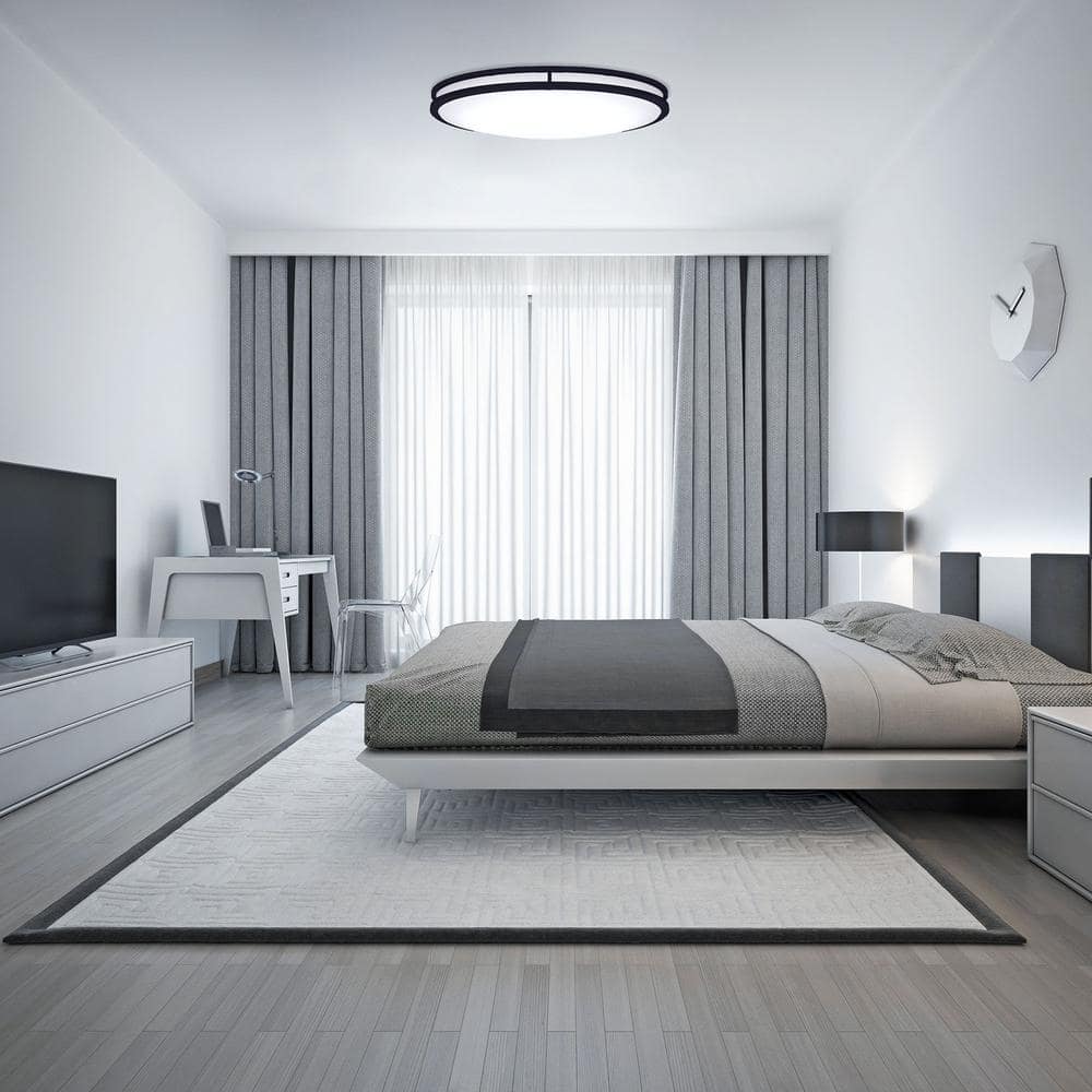 Commercial Electric DC Series Integrated LED 32 in. Oval Modern Matte Black Selectable 3CCT 3000K, 4000K, 5000K Flush Mount for Kitchens (4)