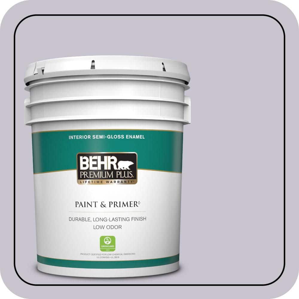 BEHR PREMIUM PLUS 5 gal. #N560-1 Posture And Pose Semi-Gloss Enamel Low Odor Interior Paint & Primer