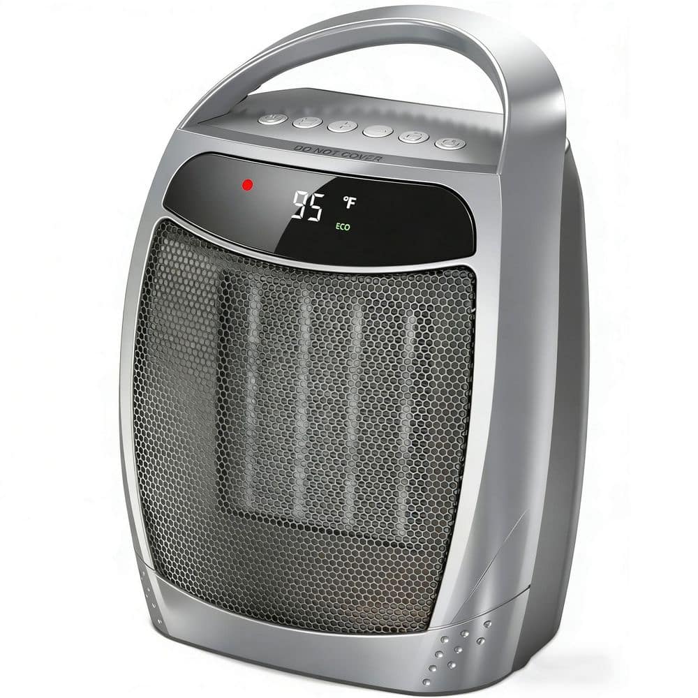 BIBIVIS 5.5 in. Silver 1500W Electric Portable Radiant Space Heater for Indoor Use, ECO Mode, PTC Ceramic Fast Safety Heat
