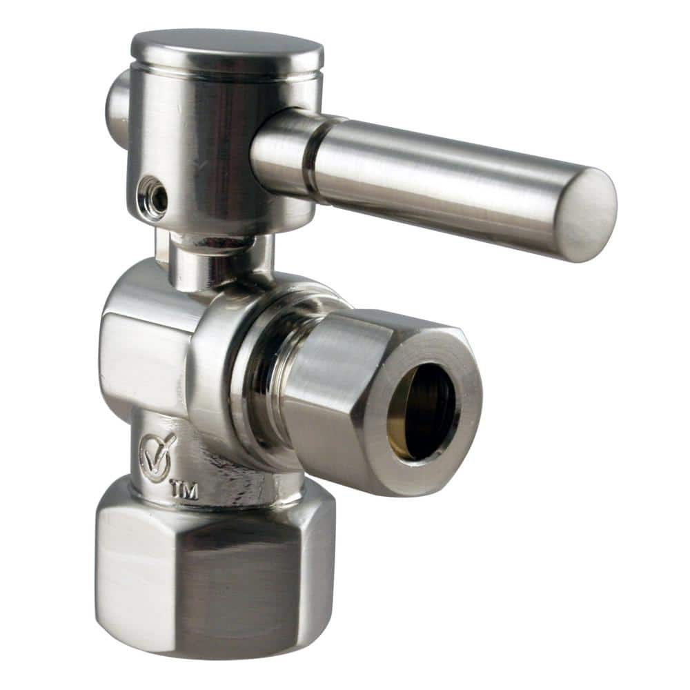 Westbrass 1/4-Turn Lever Handle Angle Stop Shut Off Valve, 1/2 in. IPS x 3/8 in. OD Compression Outlet, Satin Nickel (1)