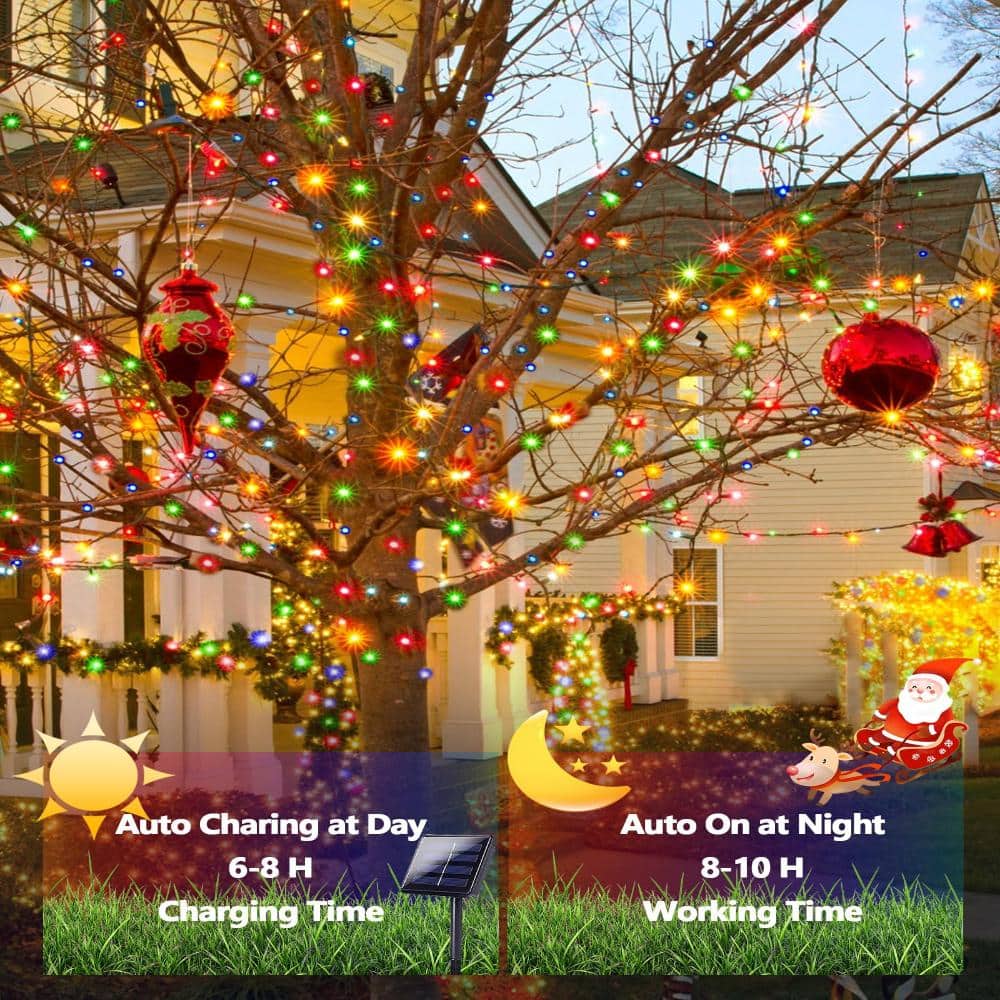 Unbranded 2 Pack 400 LED Solar Christmas String Lights 144 Ft Multicolor Green Wire 8 Modes Outdoor Waterproof (2)