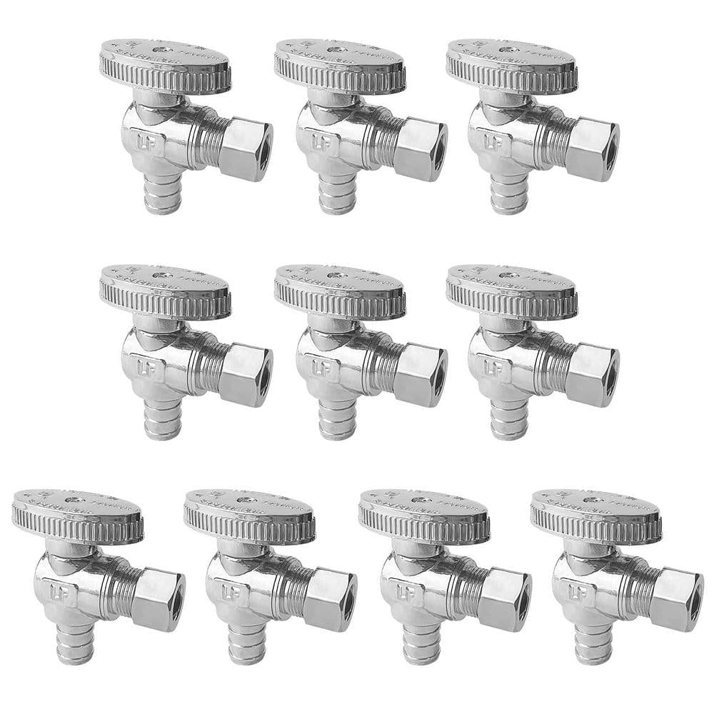 Wudkey 10-Piece PEX Angle Stop Valve Set with Quarter Turn Handle in Chrome Plated Brass (1)