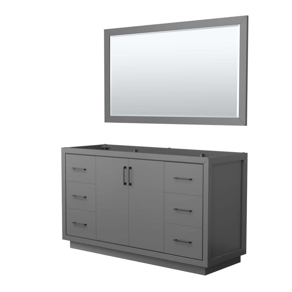Wyndham Collection Icon 59.25 in. W x 21.75 in. D x 34.25 in. H Single Bath Vanity Cabinet without Top in Dark Gray with 58" Mirror (1)