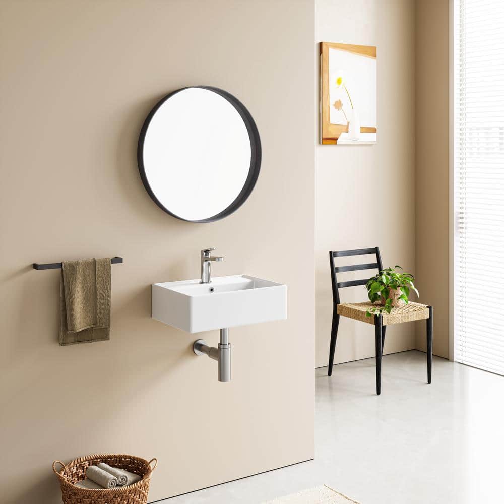 HOROW Rectangular Wall-Mount Install or On Countertop Bathroom Sink 17.72 in. with Single Faucet Hole in White (2)