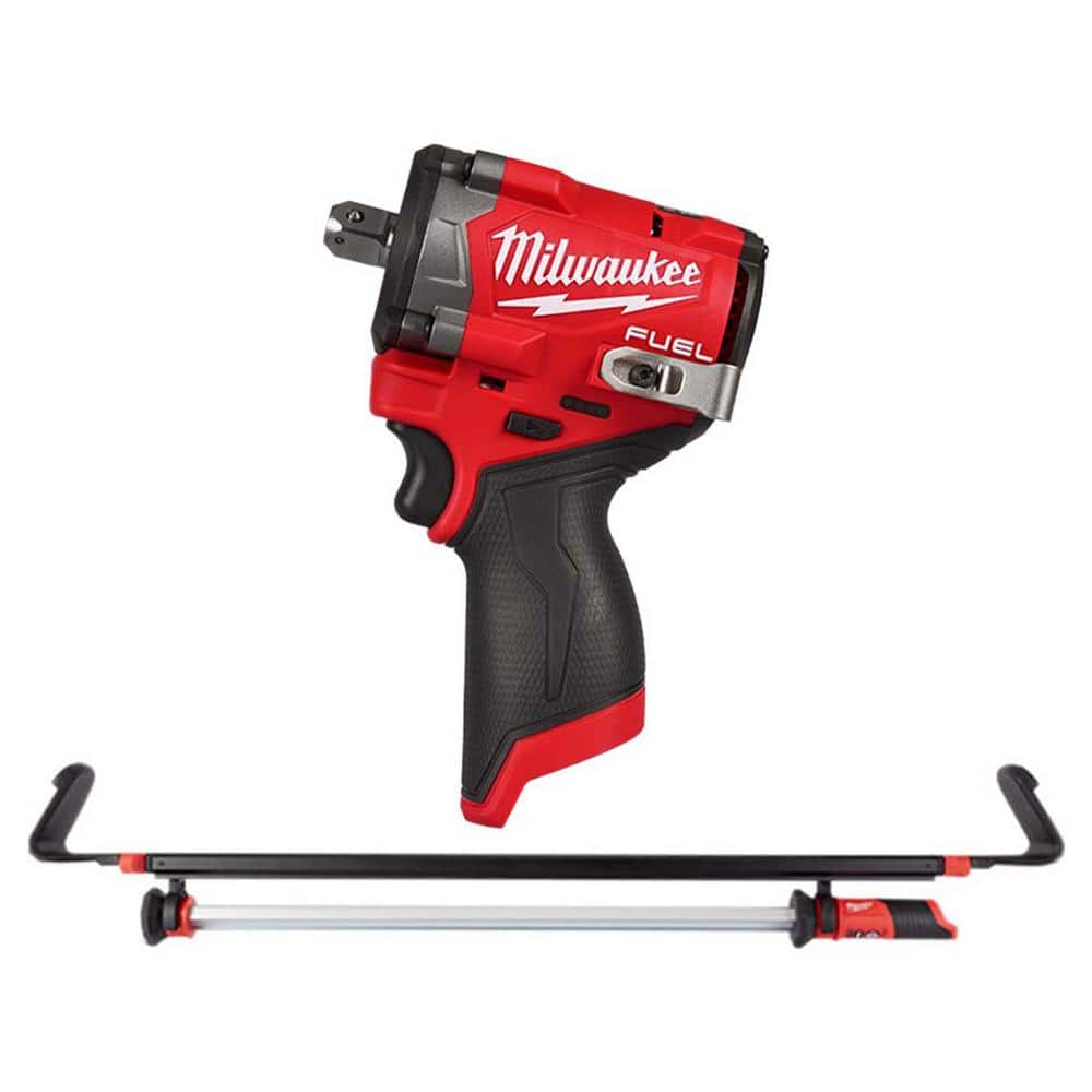Milwaukee M12 FUEL 12V Lithium-Ion Brushless Cordless Stubby 1/2 in. Impact Wrench with Pin Detent with M12 LED Underhood Light (1)