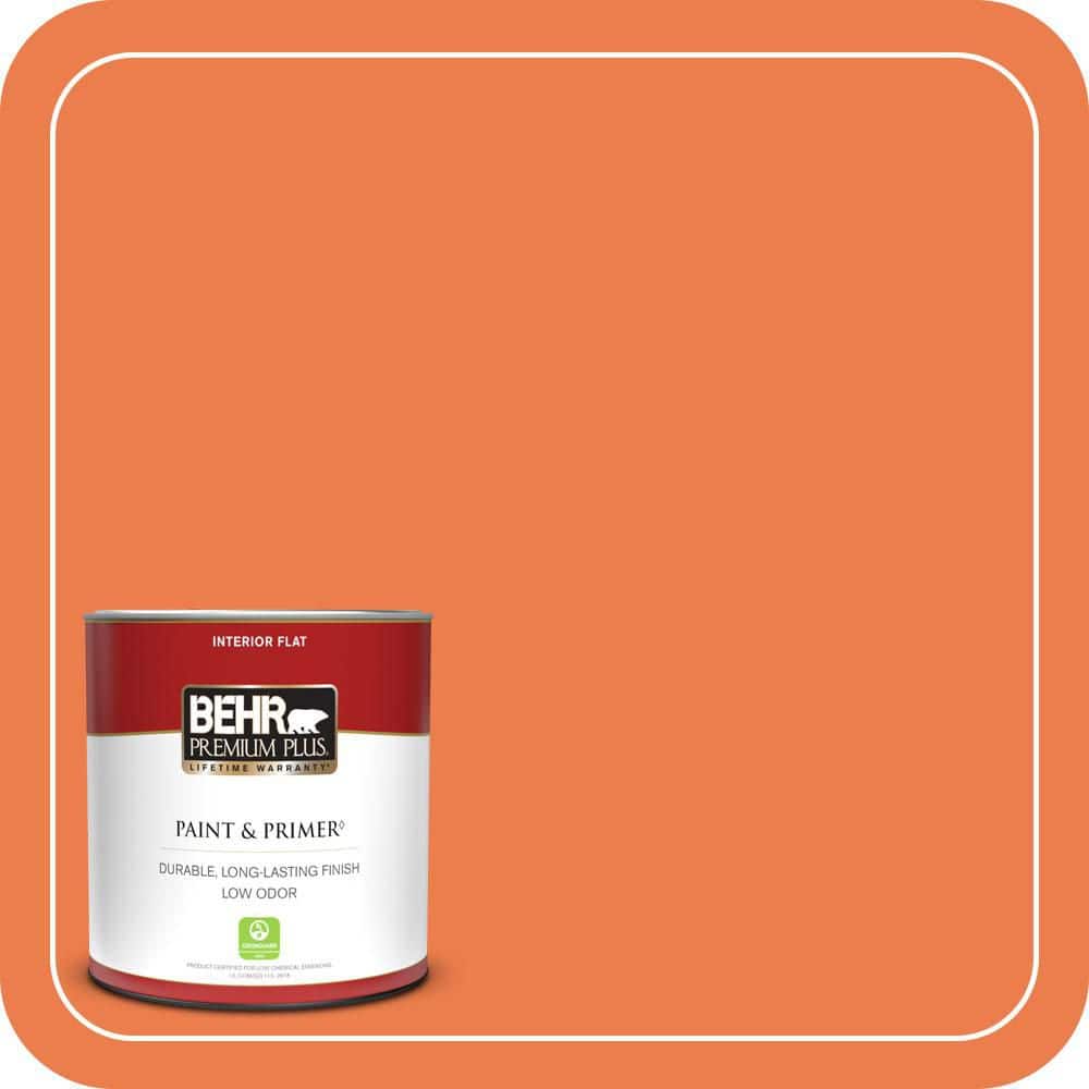 BEHR PREMIUM PLUS 1 qt. #P200-6 Sizzling Sunset Flat Low Odor Interior Paint & Primer (1)