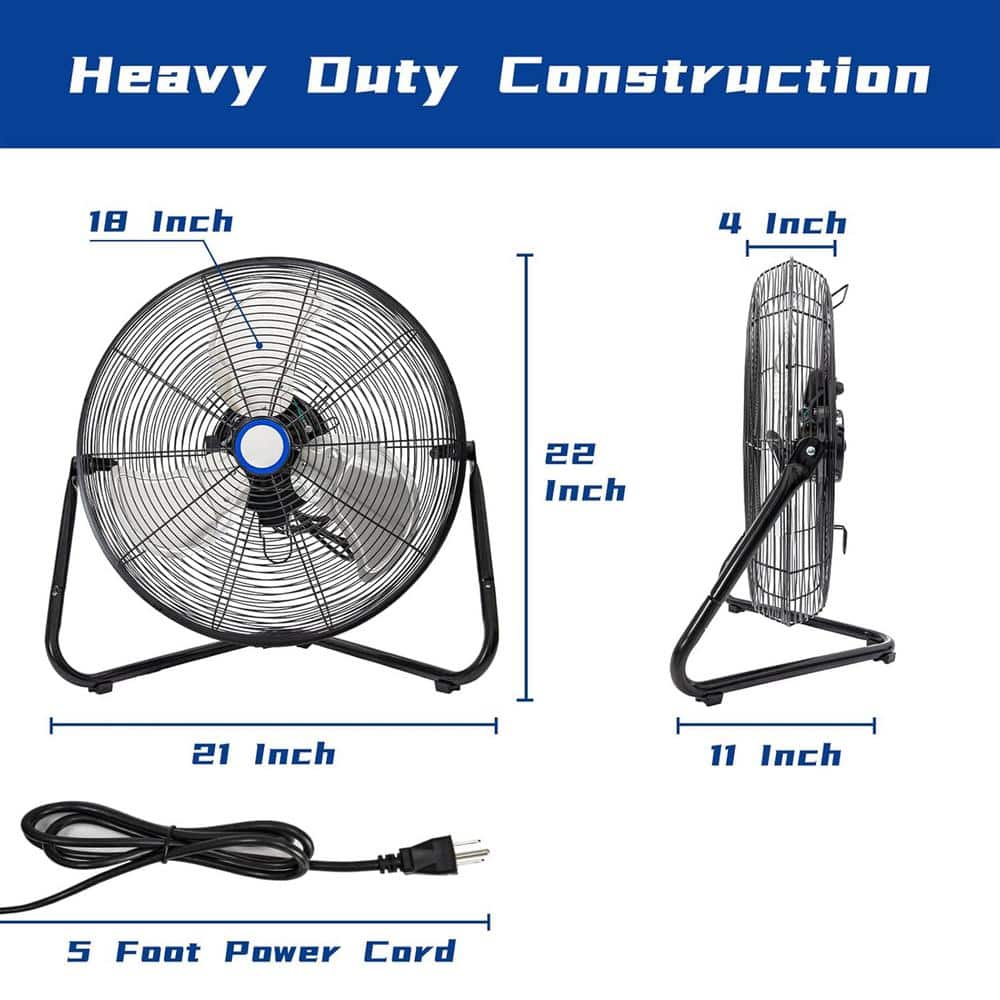 Edendirect 18 in. 3-Speed High Velocity Heavy Duty Metal Industrial Floor Fans Oscillating Quiet for Outdoor/Indoor, Black (2)