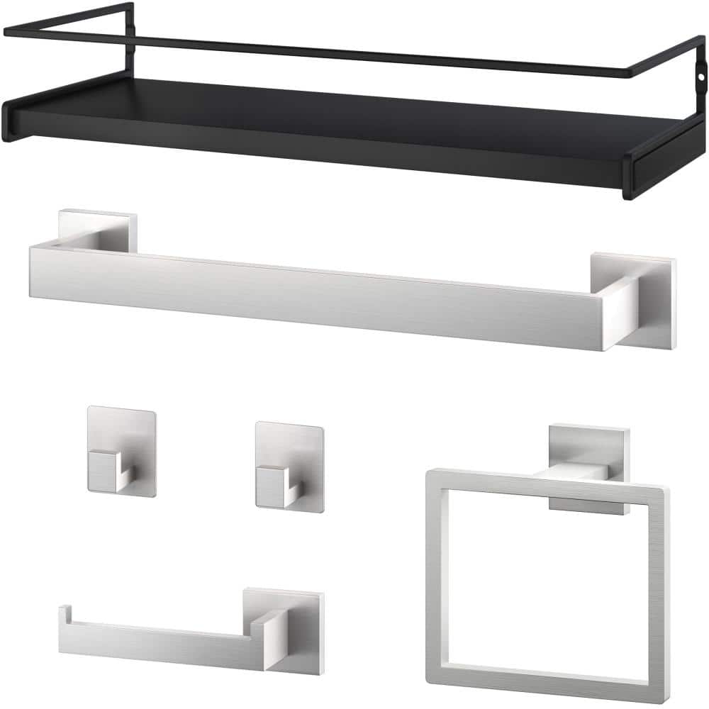 Whatseaso 15.7 in. W 2.7 in. H x 5.9 in. D 6-pcs Bathroom Hardware Set Stainless Steel in Black (1)