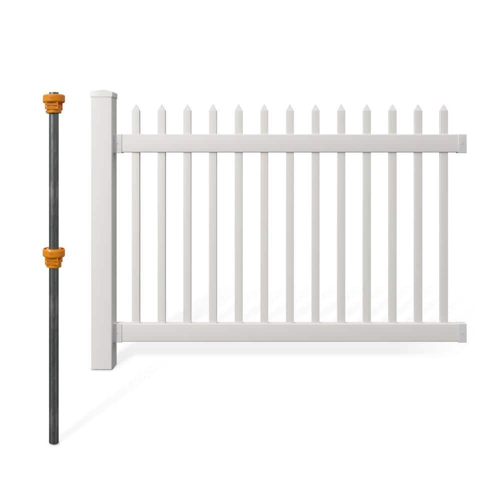 WamBam Fence 4 ft. H x 6 ft. W No Dig Nantucket Flat Top Pointed Spaced Picket White Vinyl Fence Panel with Post and Anchor