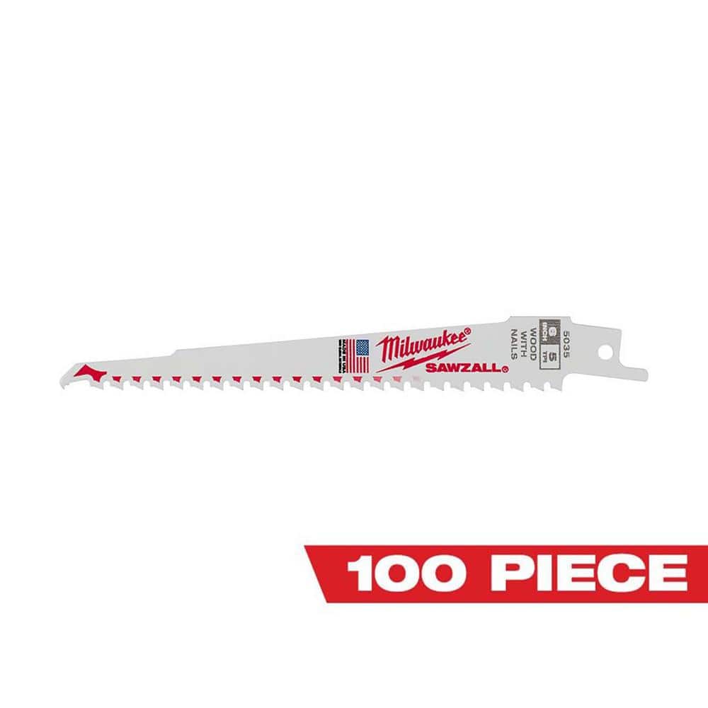 Milwaukee 6 in. 5 TPI Wood Cutting SAWZALL Reciprocating Saw Blades (100-Pack) (1)
