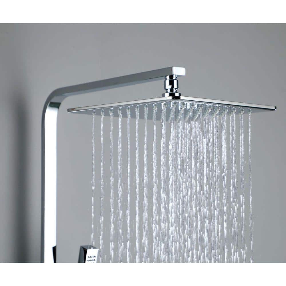 Tomfaucet 3-Spray Wall Bar Shower Kit Exposed Shower Set with Hand Shower and 360° Rotating Tub Faucet in Polished Chrome (3)