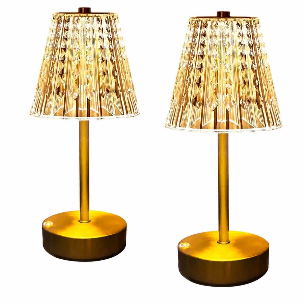 Unbranded Set of 2 Cordless Crystal Table Lamps with Touch Dimming, Brushed Brass Gold Mini LED Accent Lights 10