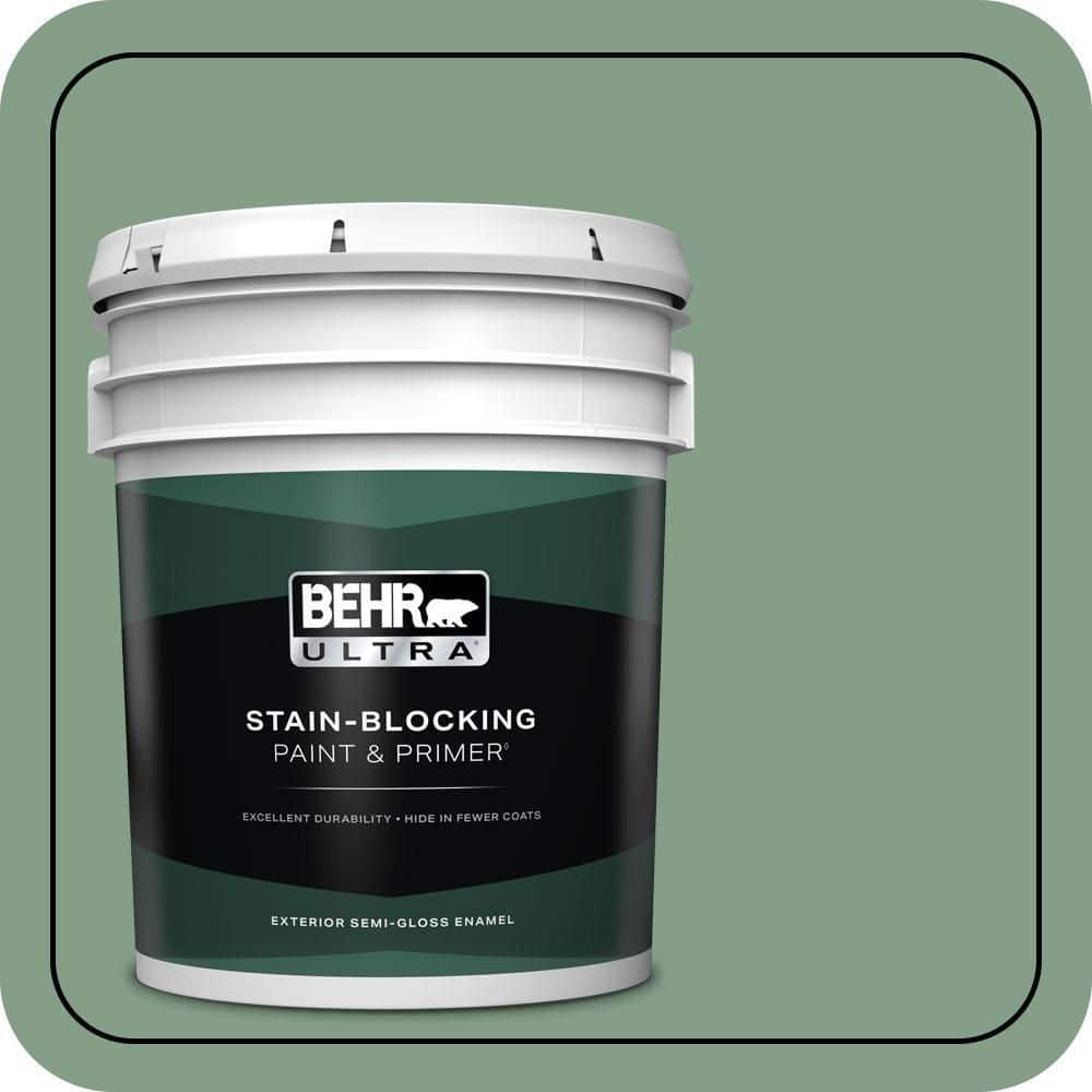 BEHR ULTRA 5 gal. #S410-5 Track Green Semi-Gloss Enamel Exterior Paint & Primer