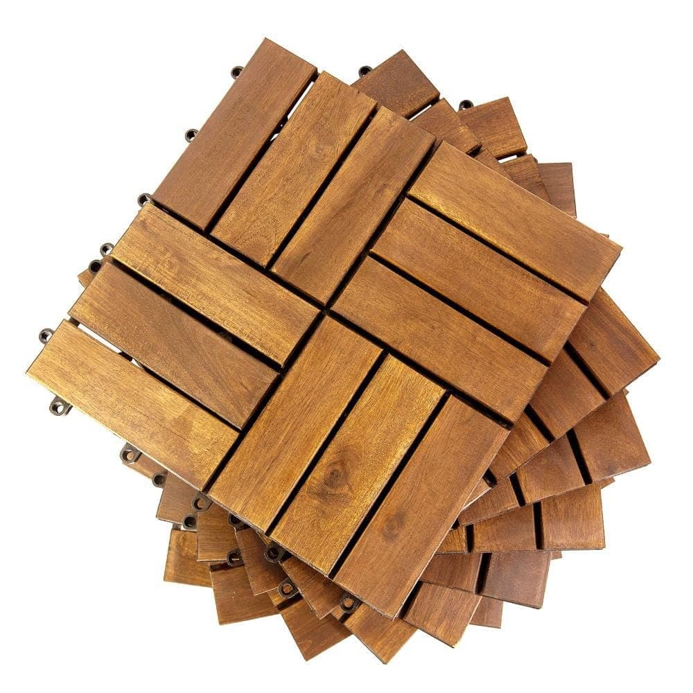 Unbranded 1 ft. x 1 ft. Brown Acacia wood 12 Slats Checker Deck Tiles 10 Pieces (1)