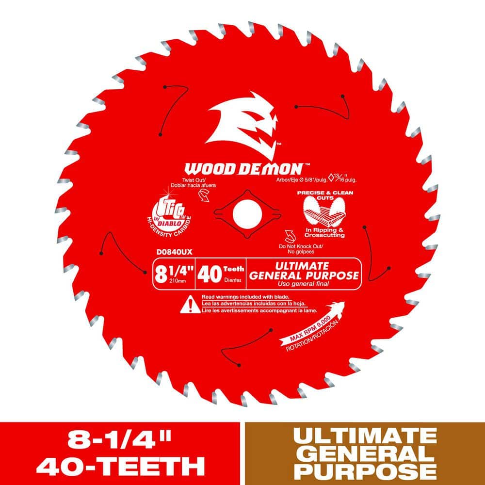 DIABLO 8-1/4 in. x 40-Tooth Wood Demon Ultimate General Purpose Carbide Circular Saw Blade for Wood (1)