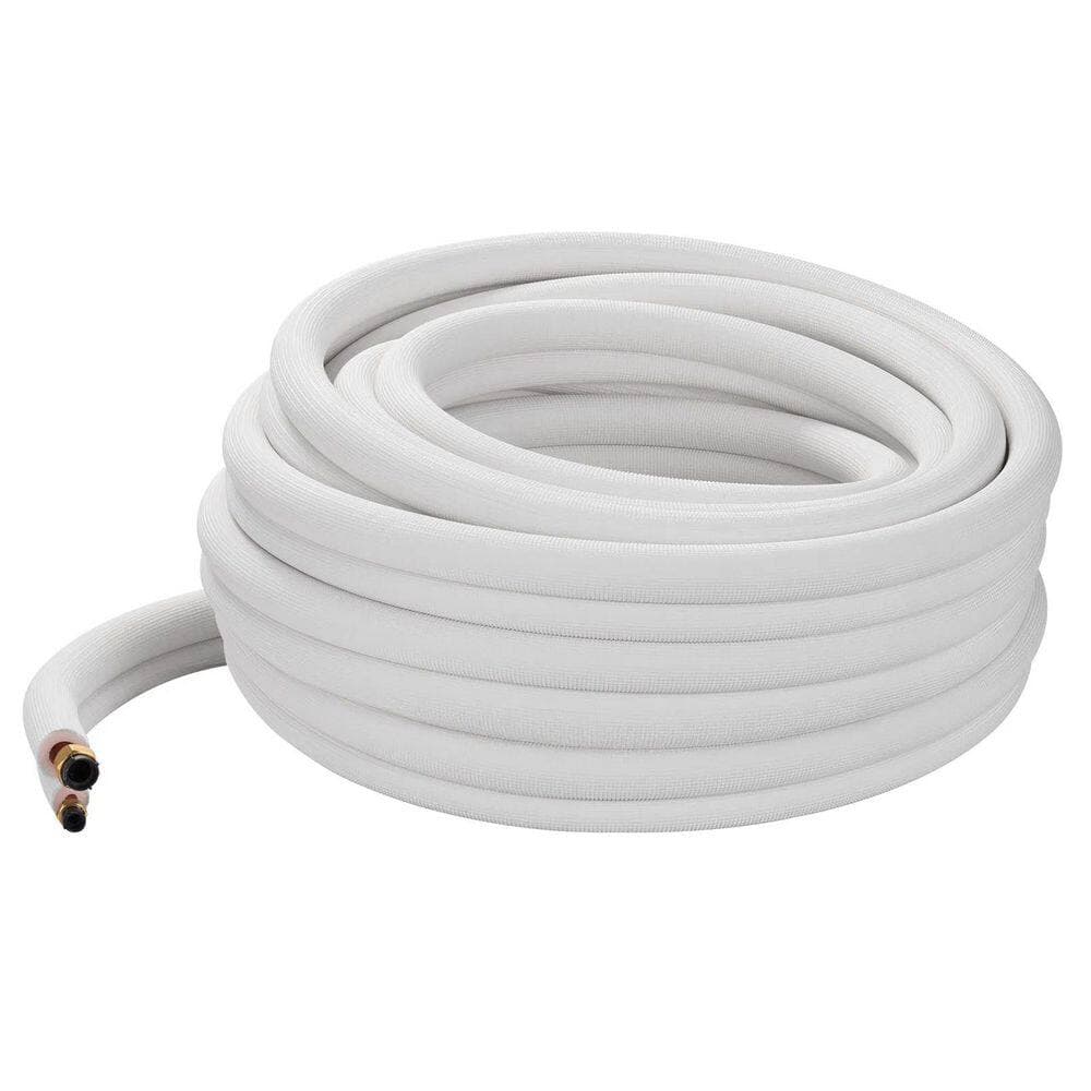 Unbranded 50 ft. Mini Split Line Set 3/8 in. 5/8 in. OD AC Copper Tubing Pipe 3/8 White PE Thickened Insulated Coil w/Flared Nuts (3)