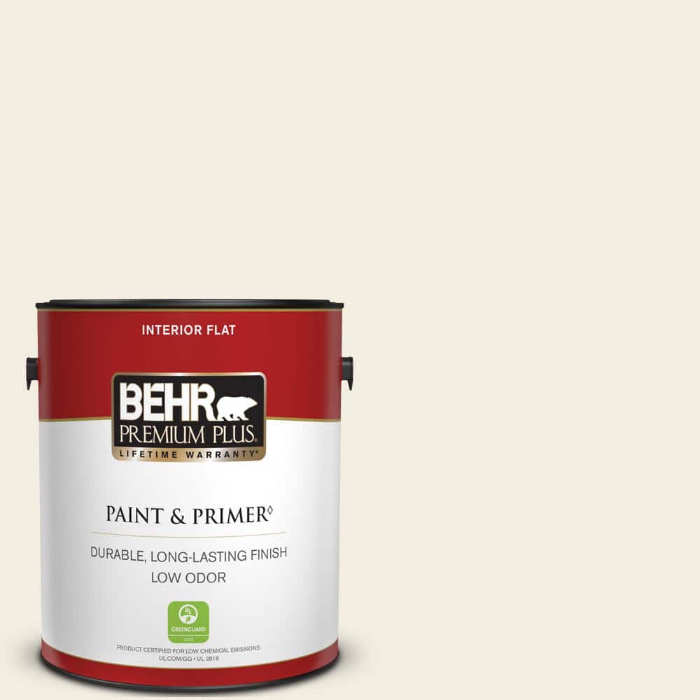 BEHR PREMIUM PLUS 1 gal. #12 Swiss Coffee Flat Low Odor Interior Paint & Primer (1)