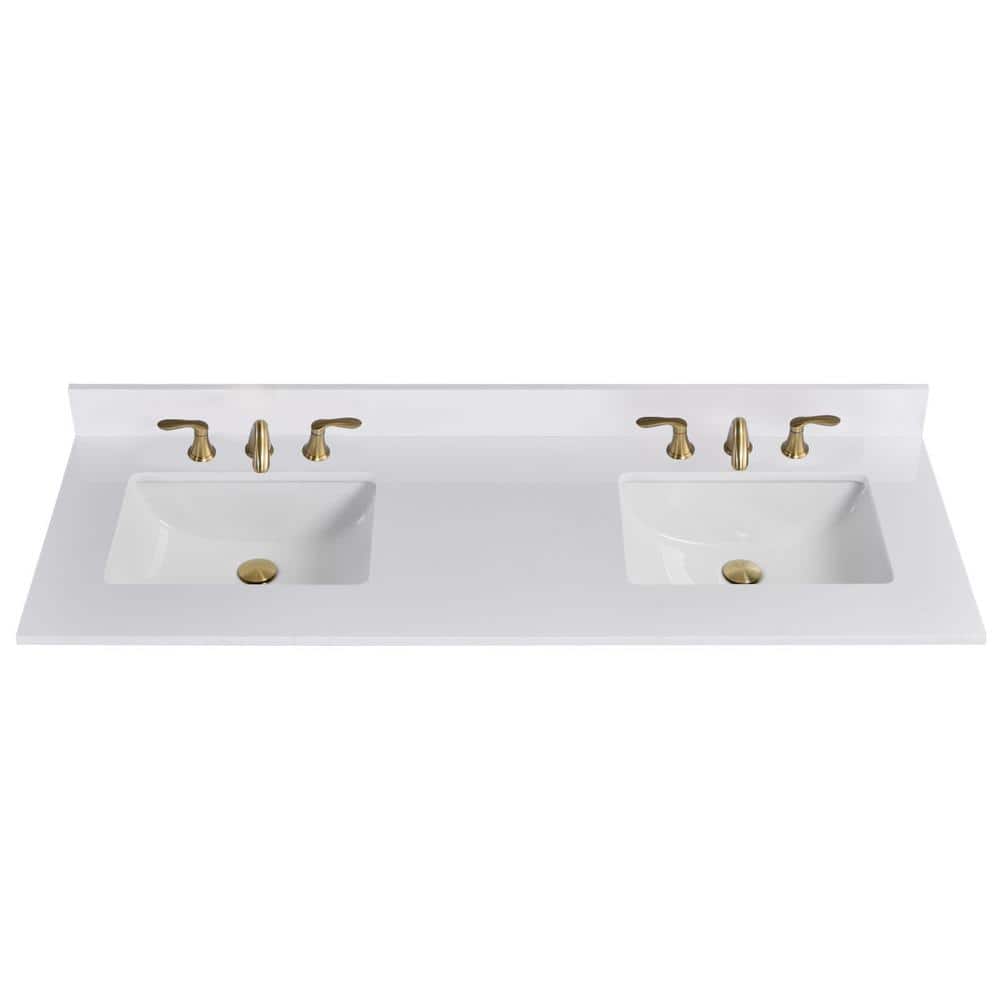 PROOX 60 in. W x 22 in. D Engineered Stone Composite White Rectangular Double Sink Bathroom Vanity Top in Solid White (1)