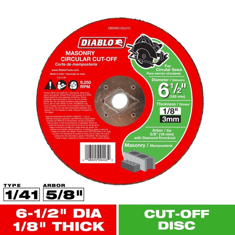DIABLO 6-1/2 in. x 1/8 in. x 5/8 in. Masonry Cut-Off Disc (1)
