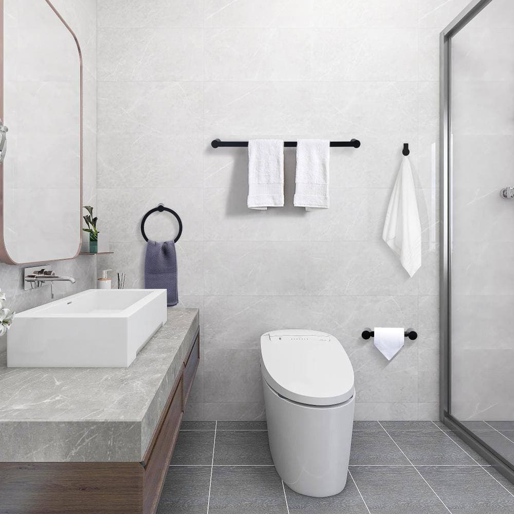 ALEASHA 4-Piece Stainless Steel Bath Hardware Set with Mounting Hardware in Matte Black (2)