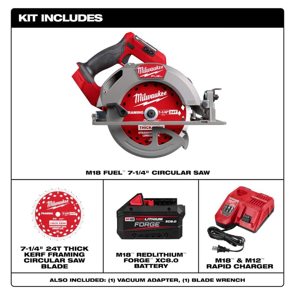 Milwaukee M18 FUEL 18V Lith-Ion Brushless Cordless 7-1/4 in. Circular Saw w/ FORGE 8. 0Ah Battery & Charger (2)