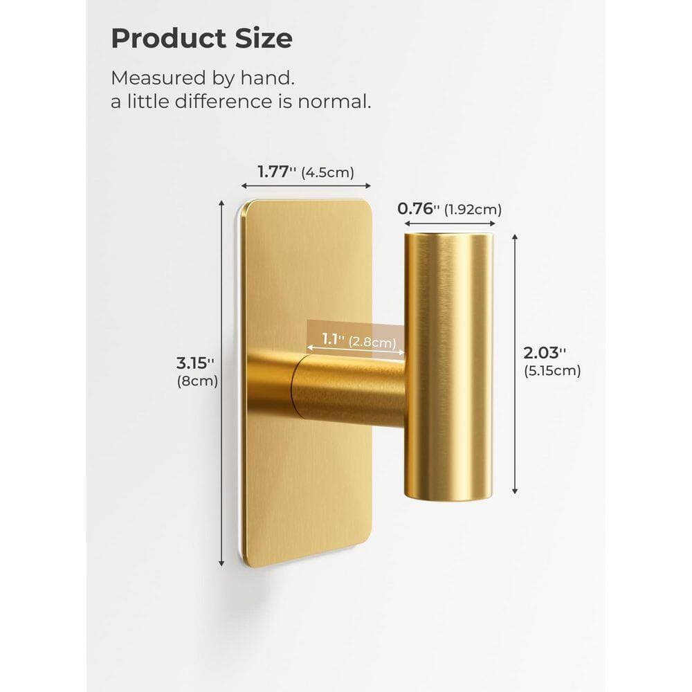 Unbranded Brushed Nickel 2-Pack Brushed Gold Stainless Steel Adhesive T-Shaped Wall Towel J-Hook Robe/Towel Hook No-Drill Robes (3)