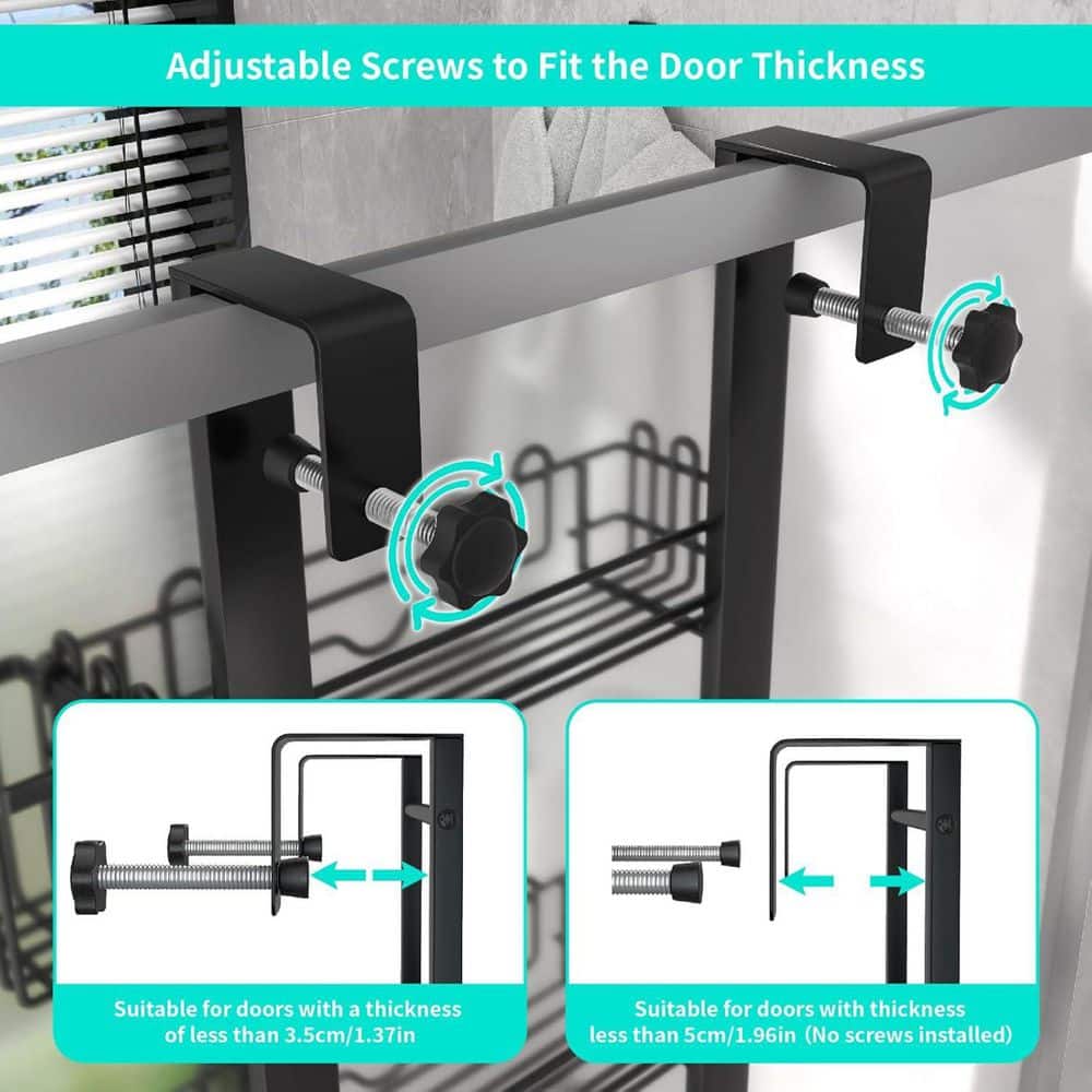 Numhew 33.26 in. H x 12.3 in. W x 4 in. D, 4 Tier Hanging Stainless Steel Over the Door Shower Caddy Shelf in Black (3)