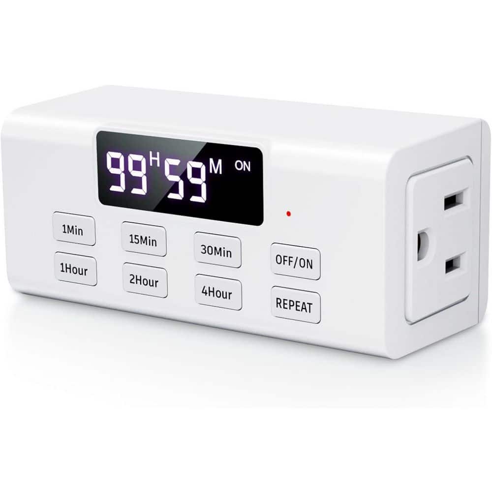 Vrbgify Countdown Timer Outlet, up to 99 Hours with Indoor Auto Shut Off Timers for Charger Lights, Digital Timers, in White