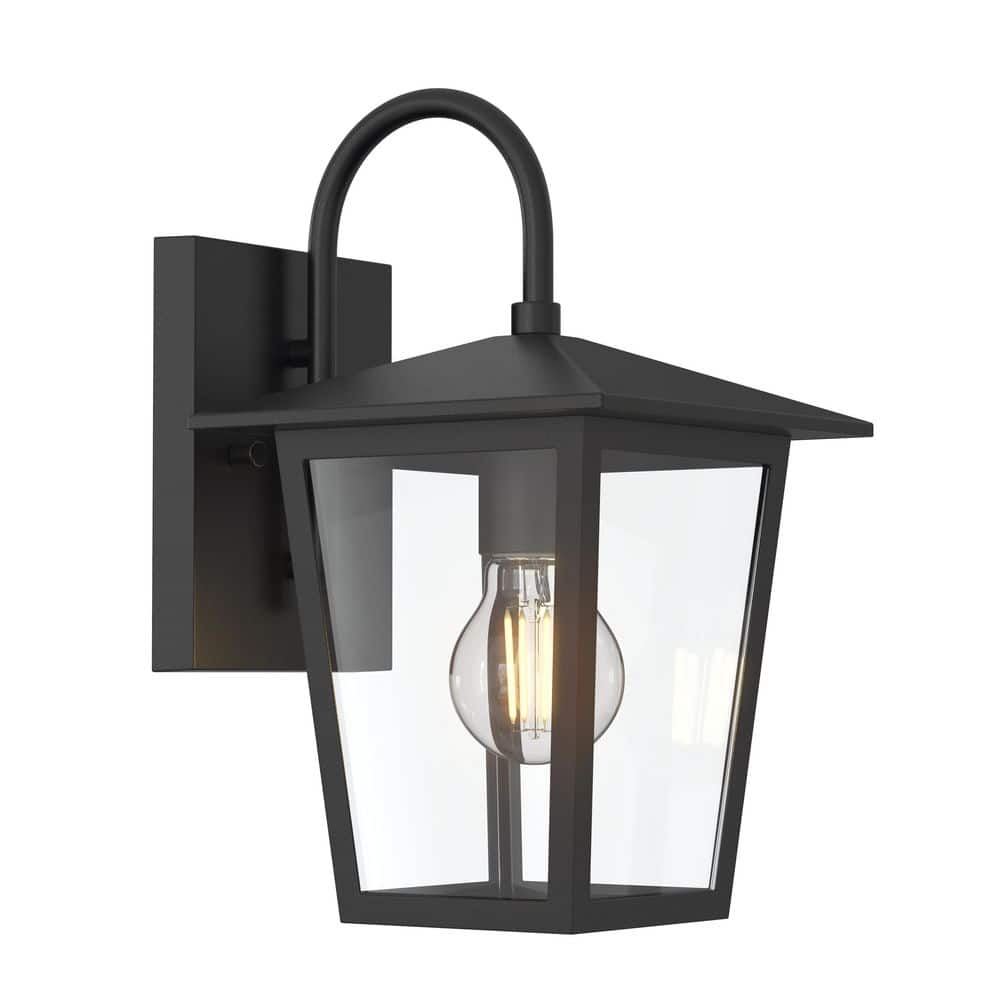 Hampton Bay Rosebrook 12 in. 1-Light Black Outdoor Hardwired Wall Lantern Sconce with Clear Glass Shade (3)