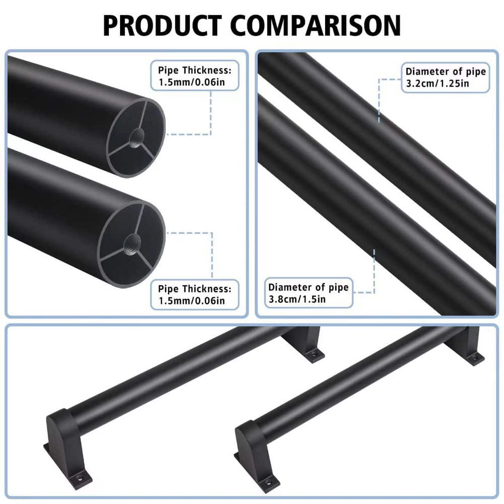 Unbranded 6 ft. Black Aluminum Handrail Pipe Stair Handrail Industrial Style Wall Mount Staircase Railing for Indoor Outdoor (3)
