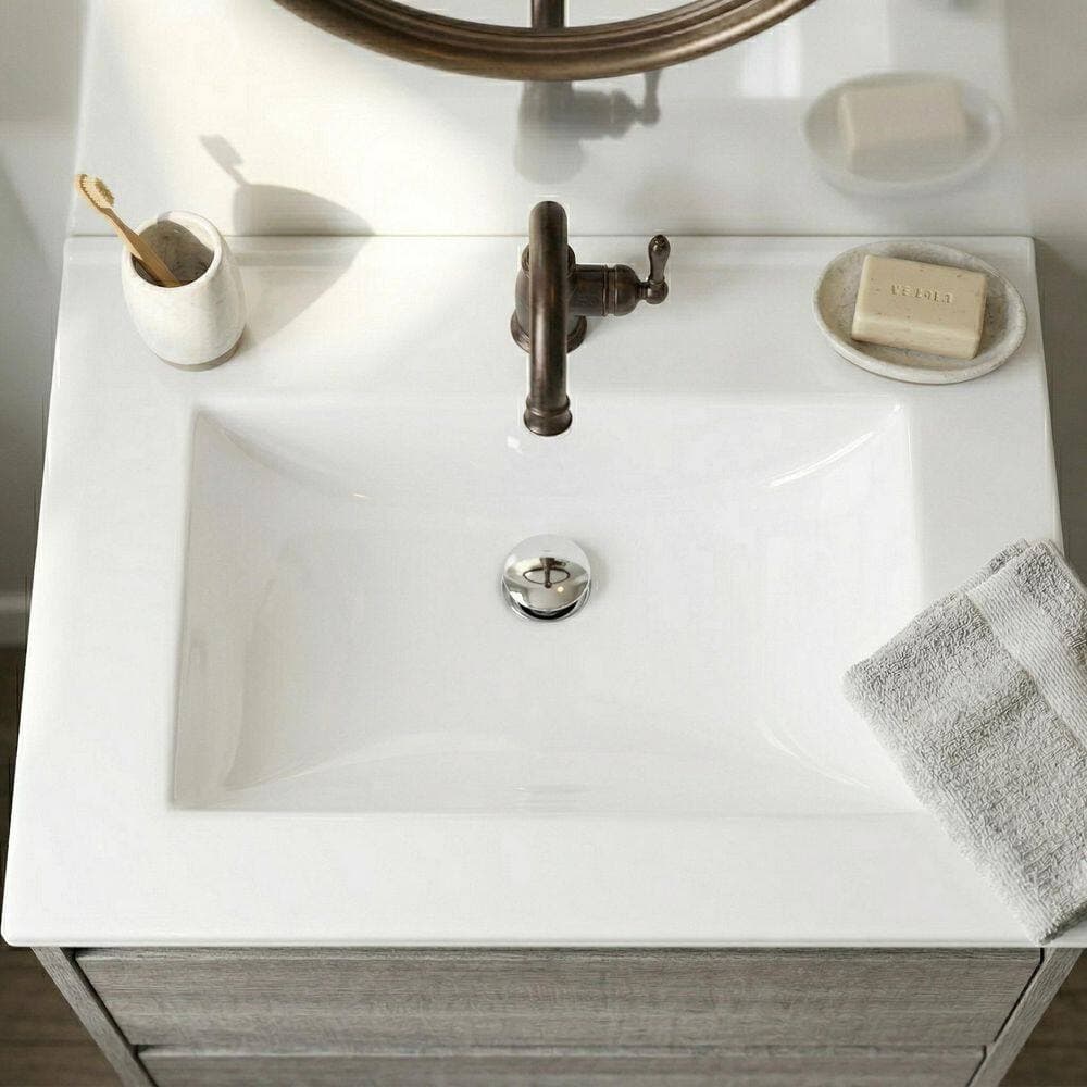 LIVACA 24 in. x 18.5 in. Drop-In Ceramic Bathroom Sink in White with Overflow and Pop-Up Drain Durable Construction (3)