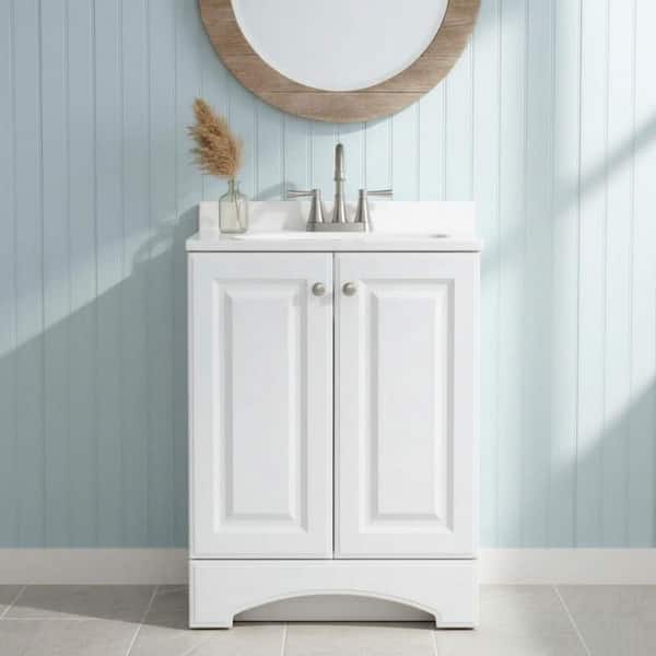 Glacier Bay 25 in. Single Sink White Freestanding Bath Vanity with White Cultured Marble Top (Assembled)