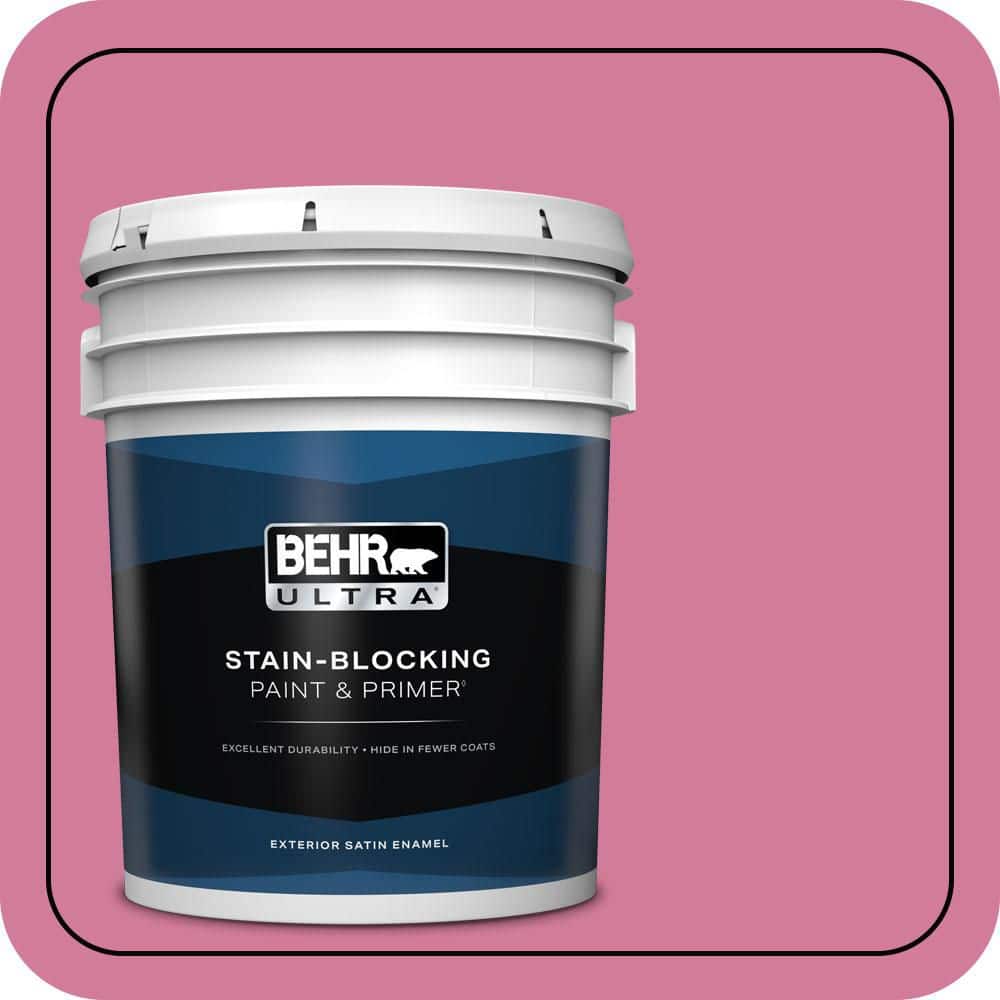 BEHR ULTRA 5 gal. #P130-5 Little Bow Pink Satin Enamel Exterior Paint & Primer