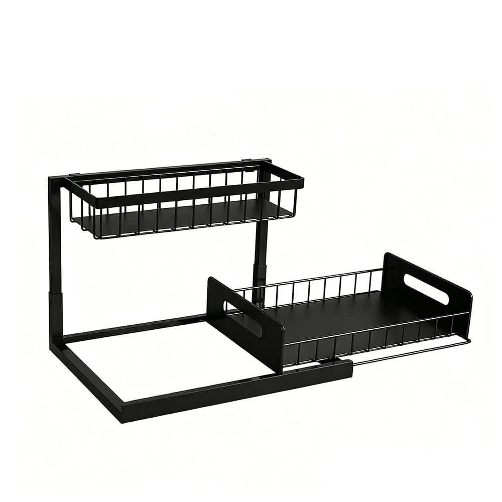 Tahanbath Under Sink Organizer, Pull Out Cabinet Storage 2 Tier Slide Out Sink Shelf, Cabinet Organizer and Storage, Black (1)