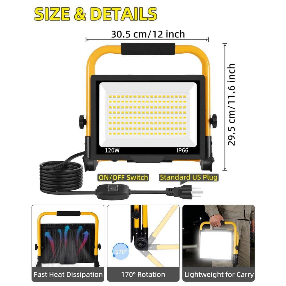 BeamBox 120-Volt 14400 Lumens LED Work Light with Stand, 16 ft. Cord and Switch, 5000K Daylight, IP66 Waterproof Portable (2)