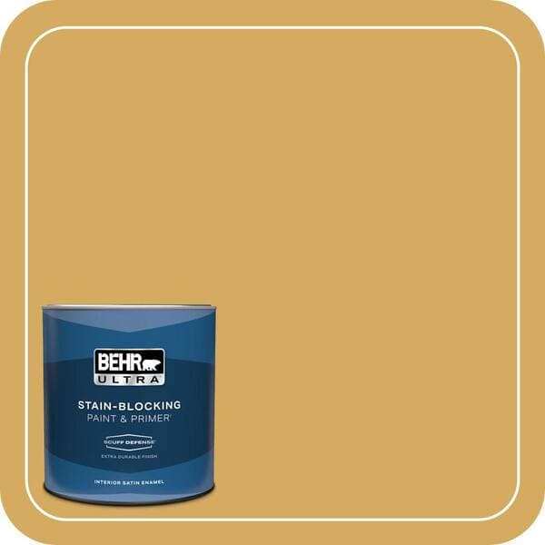 BEHR PREMIUM PLUS 1 gal. #350D-5 French Pale Gold Semi-Gloss Enamel Low Odor Interior Paint & Primer (2)