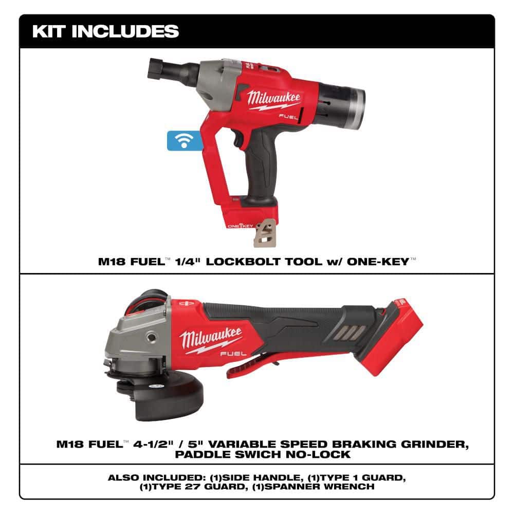Milwaukee M18 FUEL ONE-KEY 18V Lith-Ion Brushless Cordless 1/4 in. Lockbolt Tool w/ Variable Speed & Paddle Switch (2)