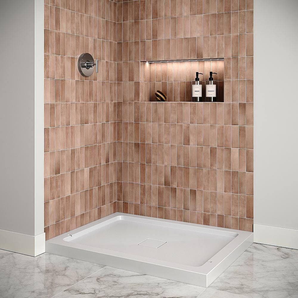 Streamline 42 in. x 34 in. Corner PP Shower Pan Base in Glossy White with Center Drain, Drain Included (2)