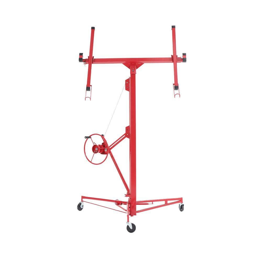 maocao hoom 54 in. x 54 in Trowel 11 ft. Red Drywall Panel Hoist Jack Caster Construction Lockable Tool