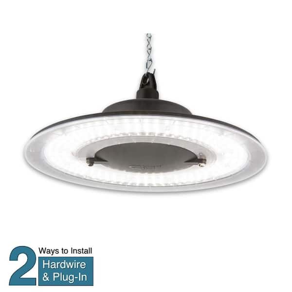 Commercial Electric 12 in. 12000 Lumen Round Black LED High Bay Light, 5000K, Thin Profile, 120-277V, Hardwire or Plug-in, Garage Light