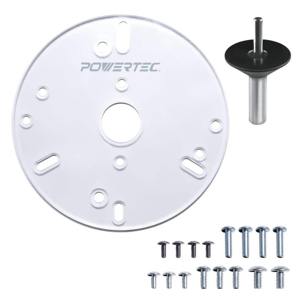 POWERTEC 6-1/2 in. Universal Router Base Plate w/ Centering Pin and Cone Predrilled Holes w/ Screws Fits Porter Cable