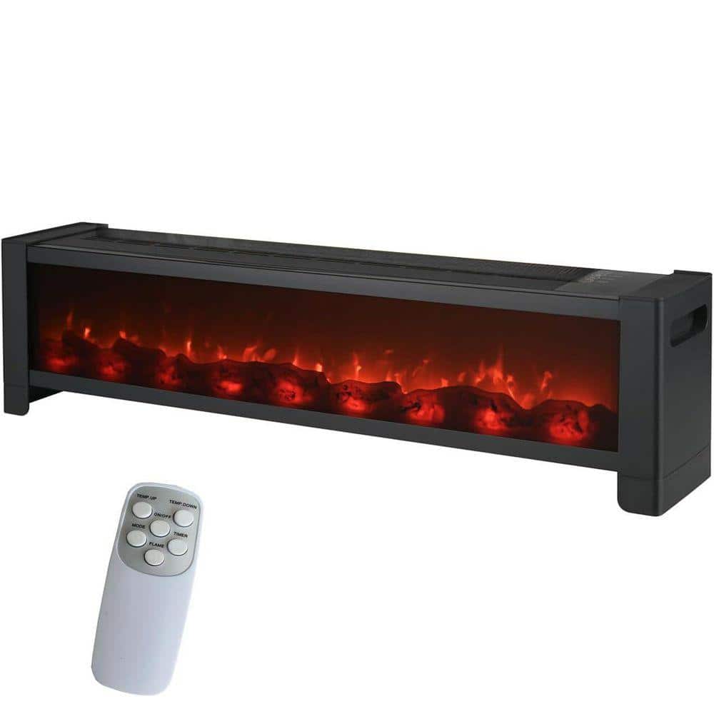 Edendirect 33.3in. 1500W Portable Electric Baseboard Heater,with Realistic 3D Flame,12H Timer,Thermostat,for Indoor Use,Black