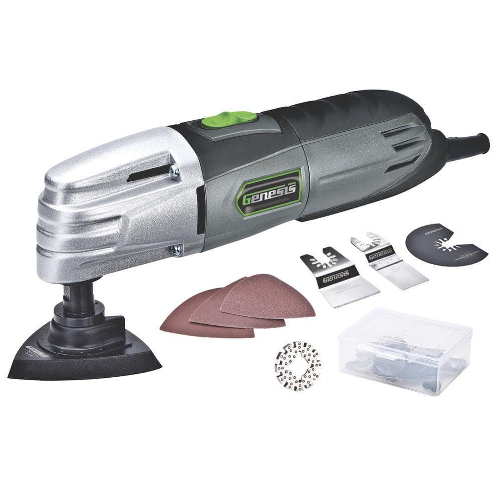 Genesis 1.5 Amp Multi-Purpose Oscillating Tool and 19-Piece Universal Hook-And-Loop Accessory Set with Storage Box