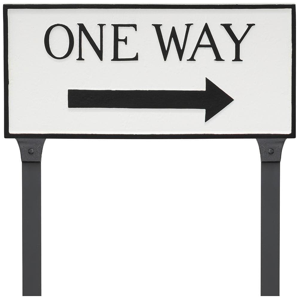 Montague Metal Products 7.25 in. x 15.75 in. Standard Rectangle Right One Way Statement Plaque Sign with Lawn Stakes - White/Black