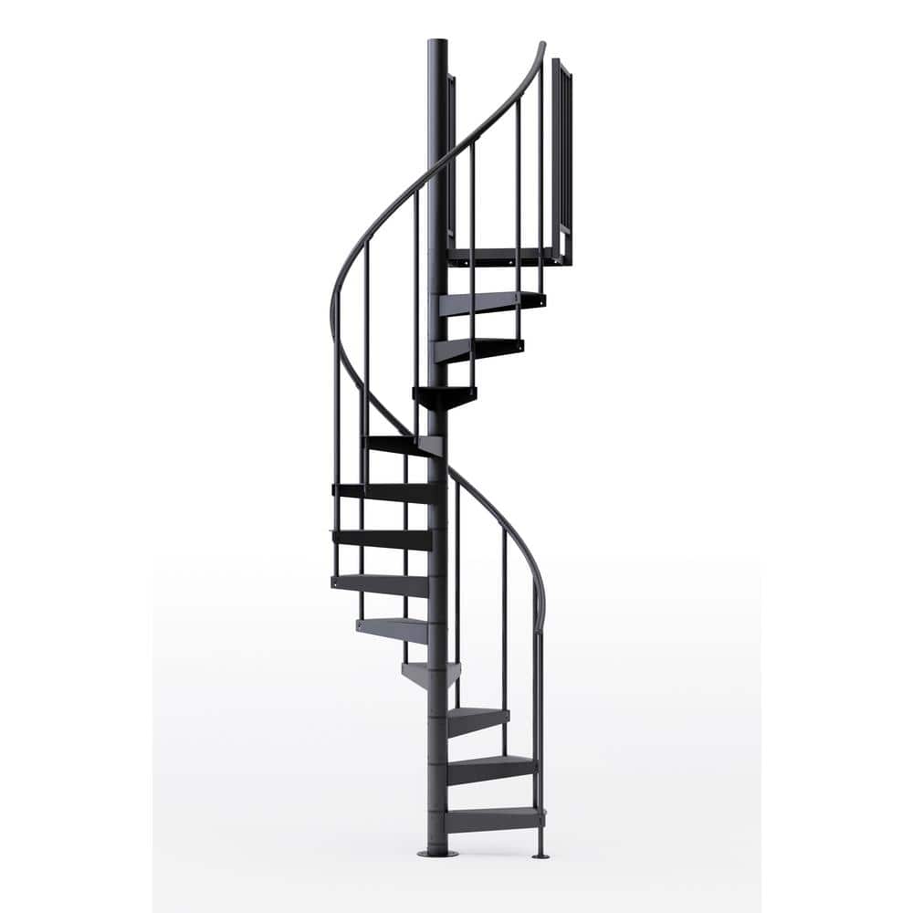 Mylen STAIRS Condor Black Interior 42in Diameter, Fits Height 110.5in - 123.5in, 2 42in Tall Platform Rails Spiral Staircase Kit