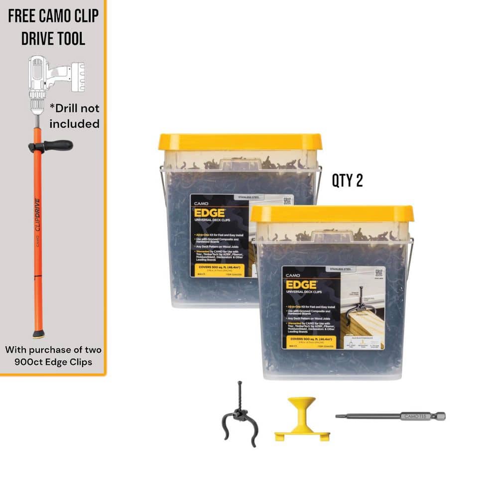 CAMO Edge Clip and Clip Drive Decking Tool Stainless Steel Hidden Deck Fastener Clip Bundle (1800-Count/1000 sq. ft.)