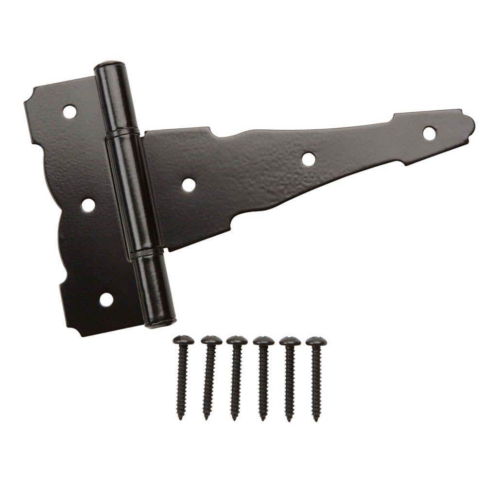 Everbilt 6 in. x 4-1/4 in. Standard Black Heavy-Duty Decorative Tee Hinge