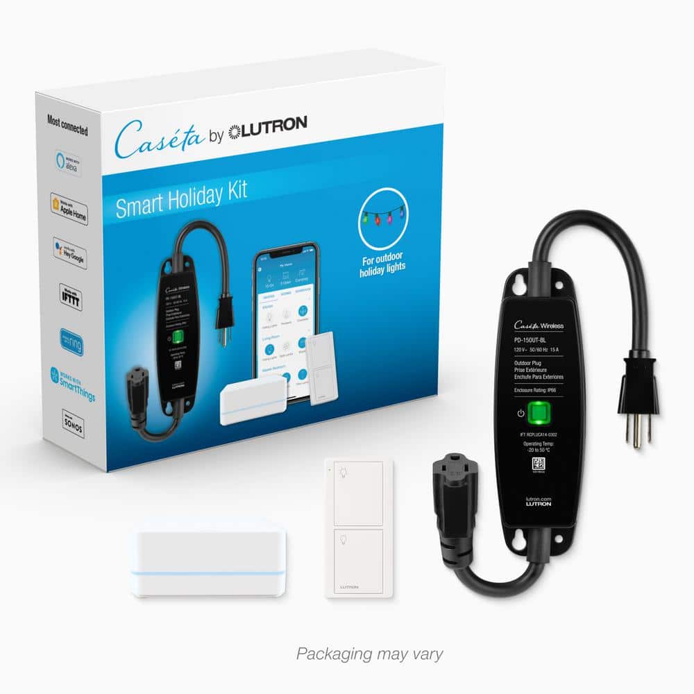 Lutron Caseta Outdoor Smart Plug On/Off Switch Holiday Light Starter Kit with Smart Hub and Remote, String Lights/Inflatables